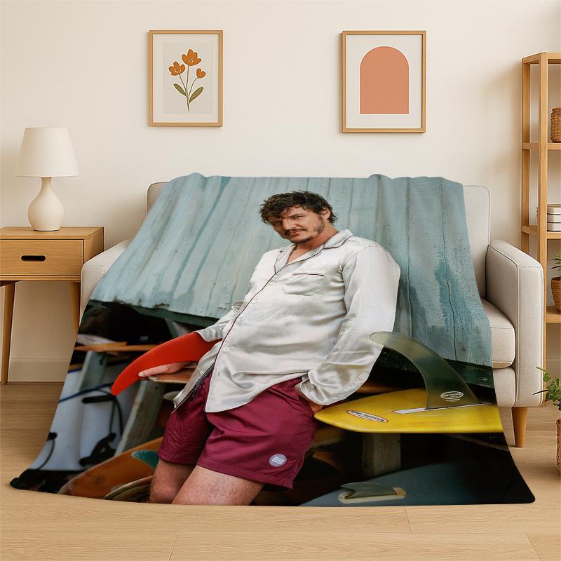 

Fashion Pedro Pascal Star Flannel Blanket Soft Warm Throw Blanket for Bedroom Living Room Bed Travel Camping Picnic Gift Kids 75x90cm