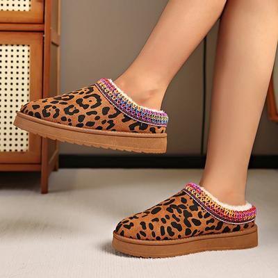 Botas de Nieve Gruesas con Estampado de Leopardo de Moda para Mujer Cálidas Espesan Algodón Felpudo Zapatos Mujer 2024 Invierno Tacones Planos Plataforma Botines