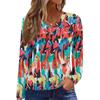 Top Casual de Moda para Mujer con Cuello en V, Manga Larga Raglán Plisada con Estampado Floral
