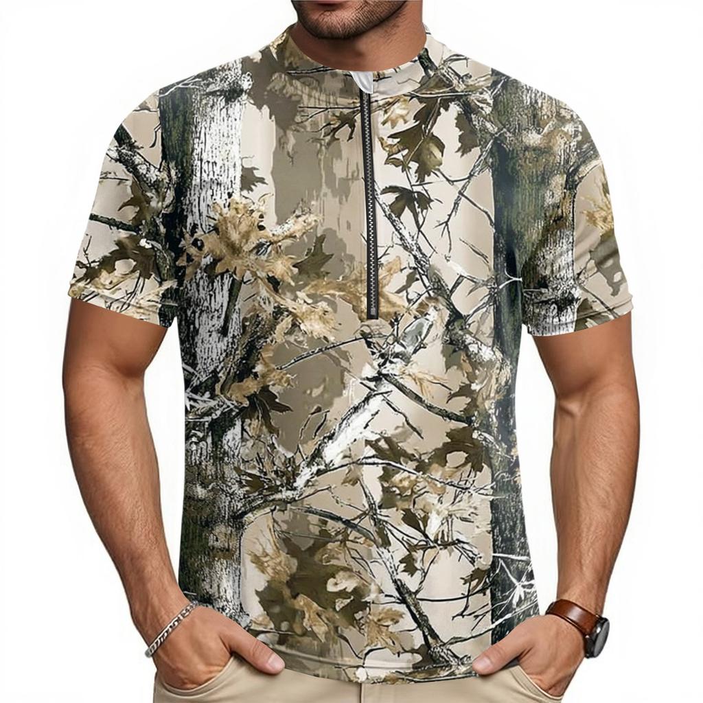 Men's Short Sleeve Cycling Jersey Half Zip Breathable Quick Dry Lightweight Round Neck Sports Shirt for Outdoor Riding