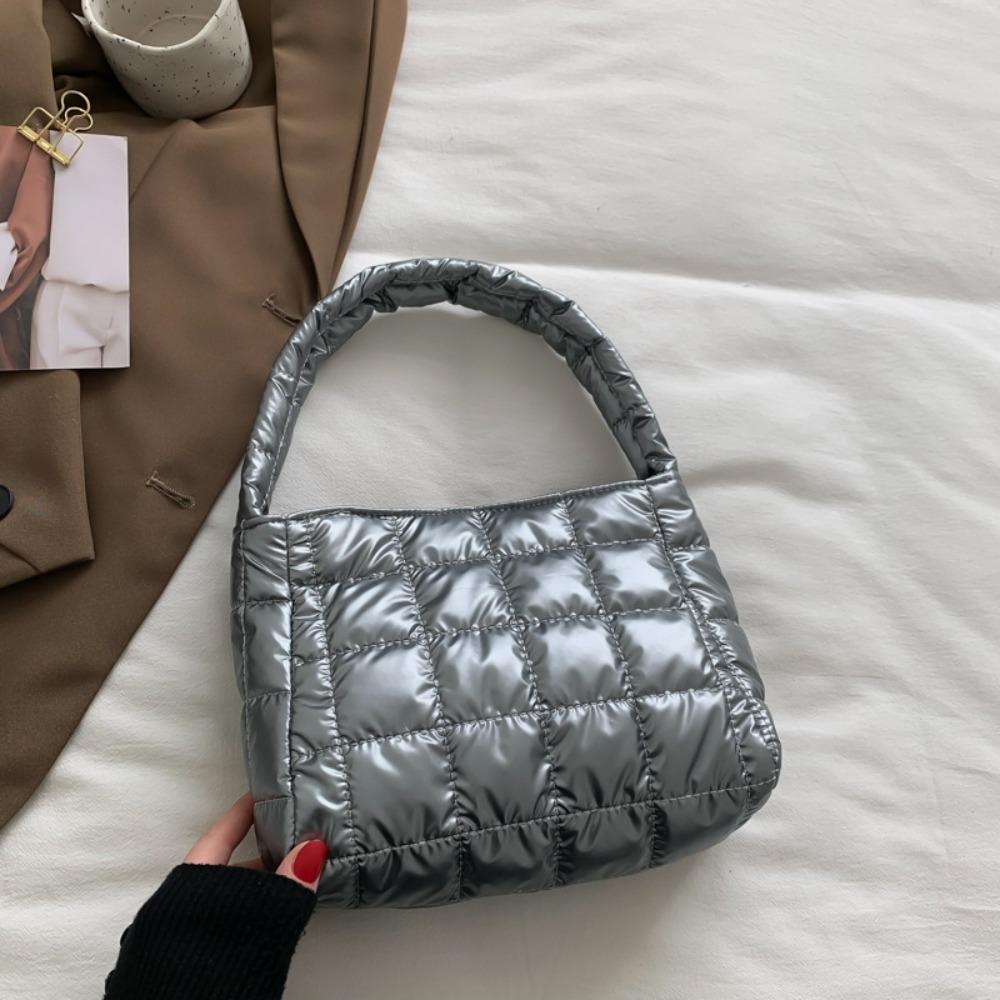 

Embroidered Cotton-padded Handbag Commute Puffy Bag Leisure Down Cotton Tote Bag Winter