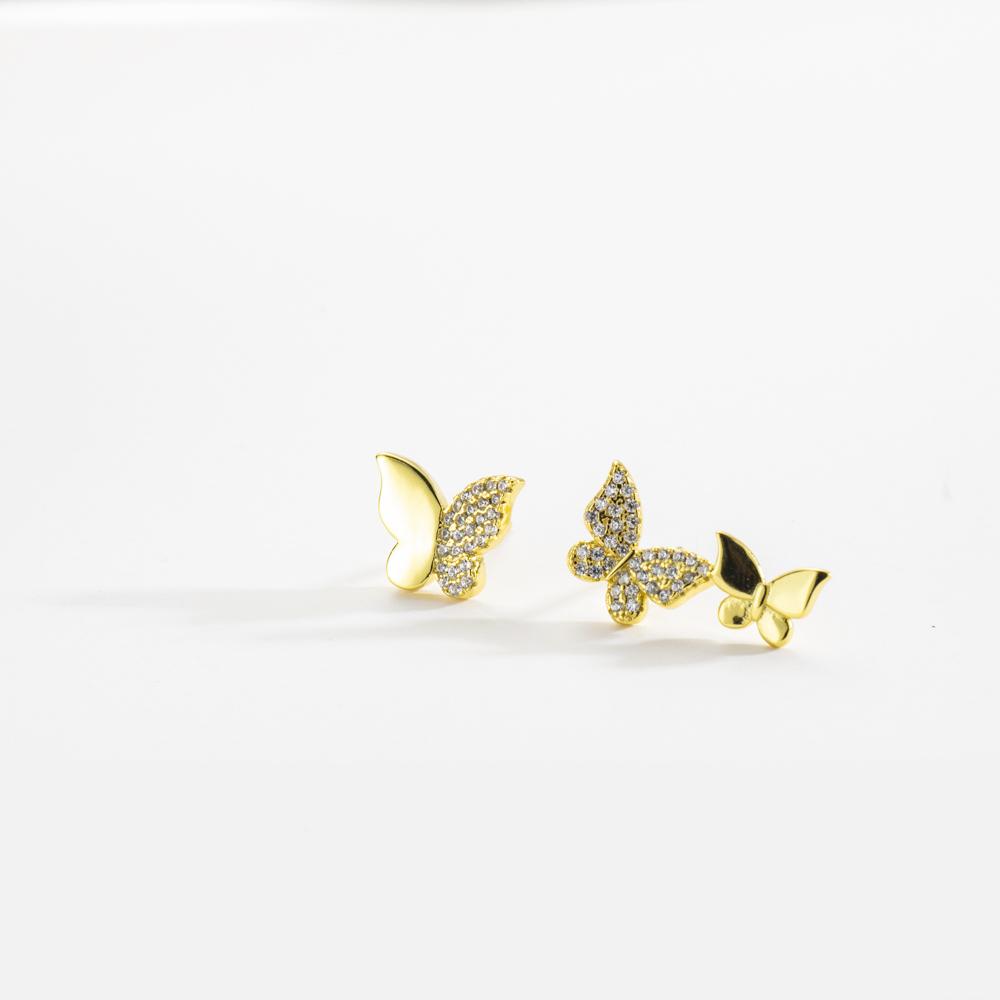 ANDYWEN 925 Sterling Silver Gold Butterfly Zircon CZ Stud Earring  Women Wedding Fine Jewelry
