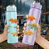 1PC Dinosaur Group Animal Print 750ml Color Plastic Sports Water Bottle Leakproof Flip Straw Lid Suitable for Sports Office Home Use