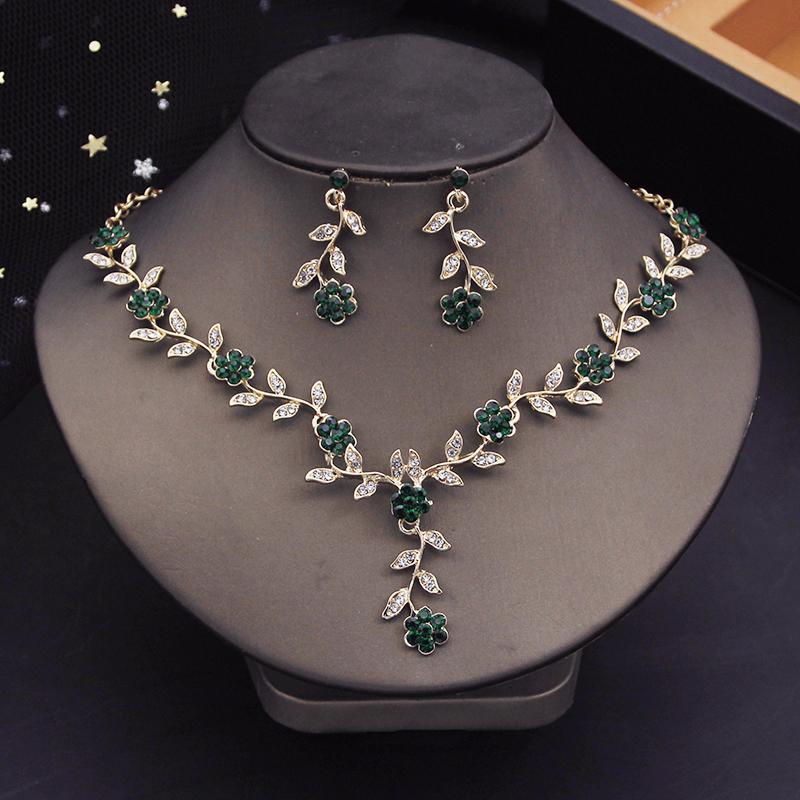 Rhinestone Bride Jewelry Sets for Women Flower Choker Earrings