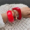Irregular Design Red Acrylic Resin Bracelet, Wind Metal Glossy Spring Bracelet