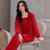 Pajamas Women'S Autumn And Winter Island Velvet Red Natal Year Women'S Thin Velvet Loungewear Suit Winter