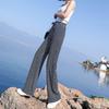 Women's High-Waist Wide-Leg Plaid Pants - Summer Ice Silk, Slimming, Casual, Floor-Length