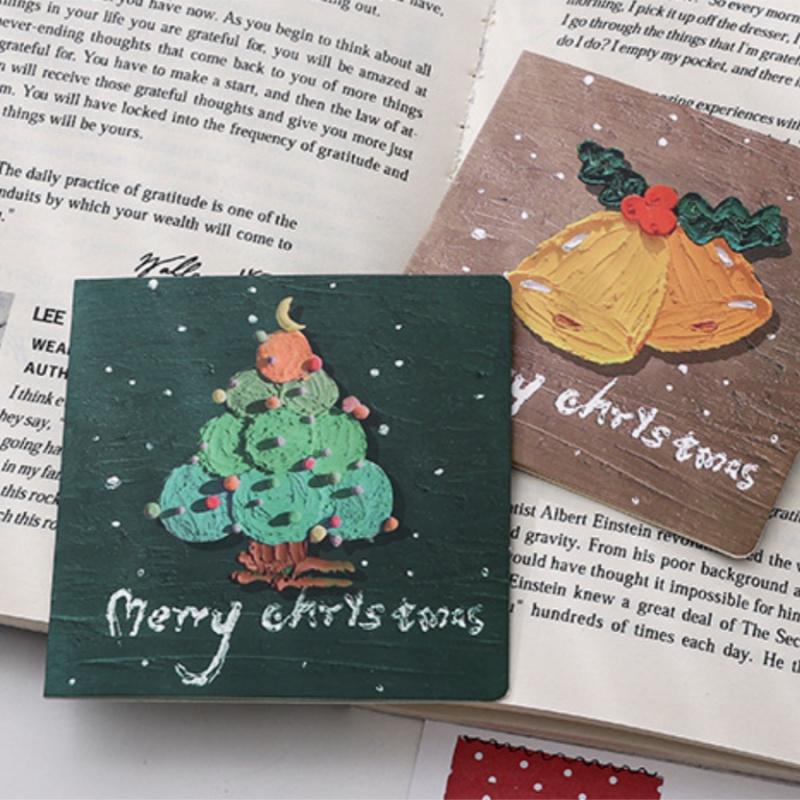 6pcs/packChristmas Greeting Card Cute Oil Painting Santa Claus Christmas Tree Snowman Gingerbread Man Card Invitation Card Holid