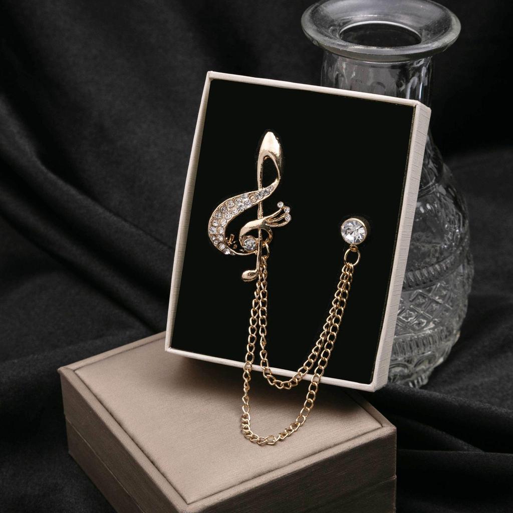 European & American Fashion Double Layer Chain Brooch - British Court Style Cross & Note Design for Men