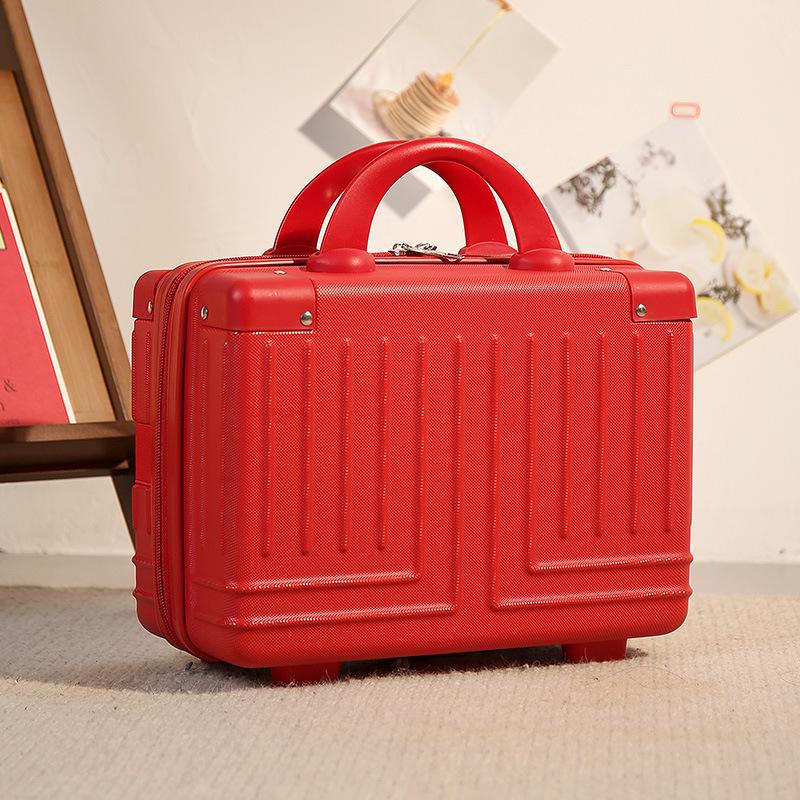 14" Red Bridal Cosmetic Suitcase - Portable Wedding Dowry Bag for Women