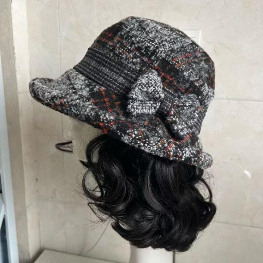 Autumn Winter With Curly Hair Fisherman Hat With Wig Attached Wig Bowknot Wig Bucket Hat Casual Warm Fisherman Cap Women