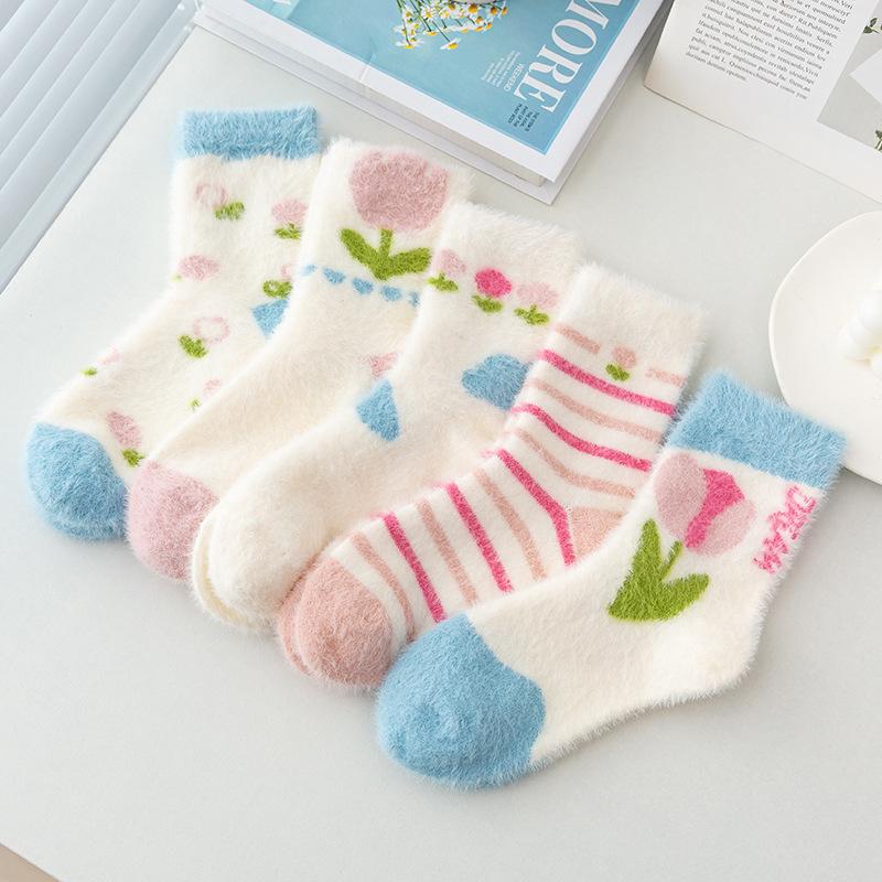 

5 пар женских носков, сетчатые красные осенние носки, прозрачные женские носки до середины икры с бархатными цветами, носки Premium Feeling