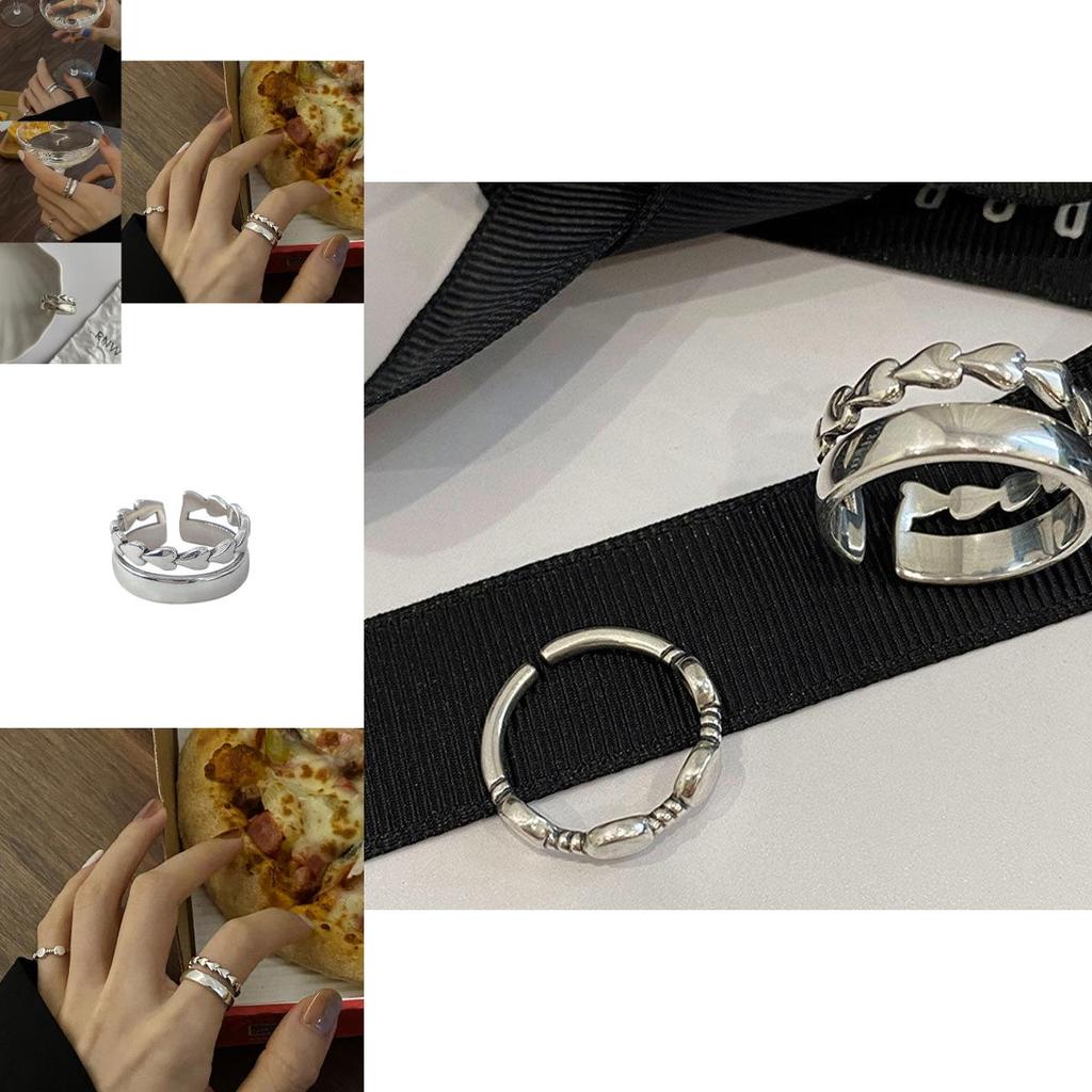 Adorable Korean-inspired Adjustable Heart Shaped Double Layer Silver Ring 2021 Trendy Design For Fashion Enthusiasts