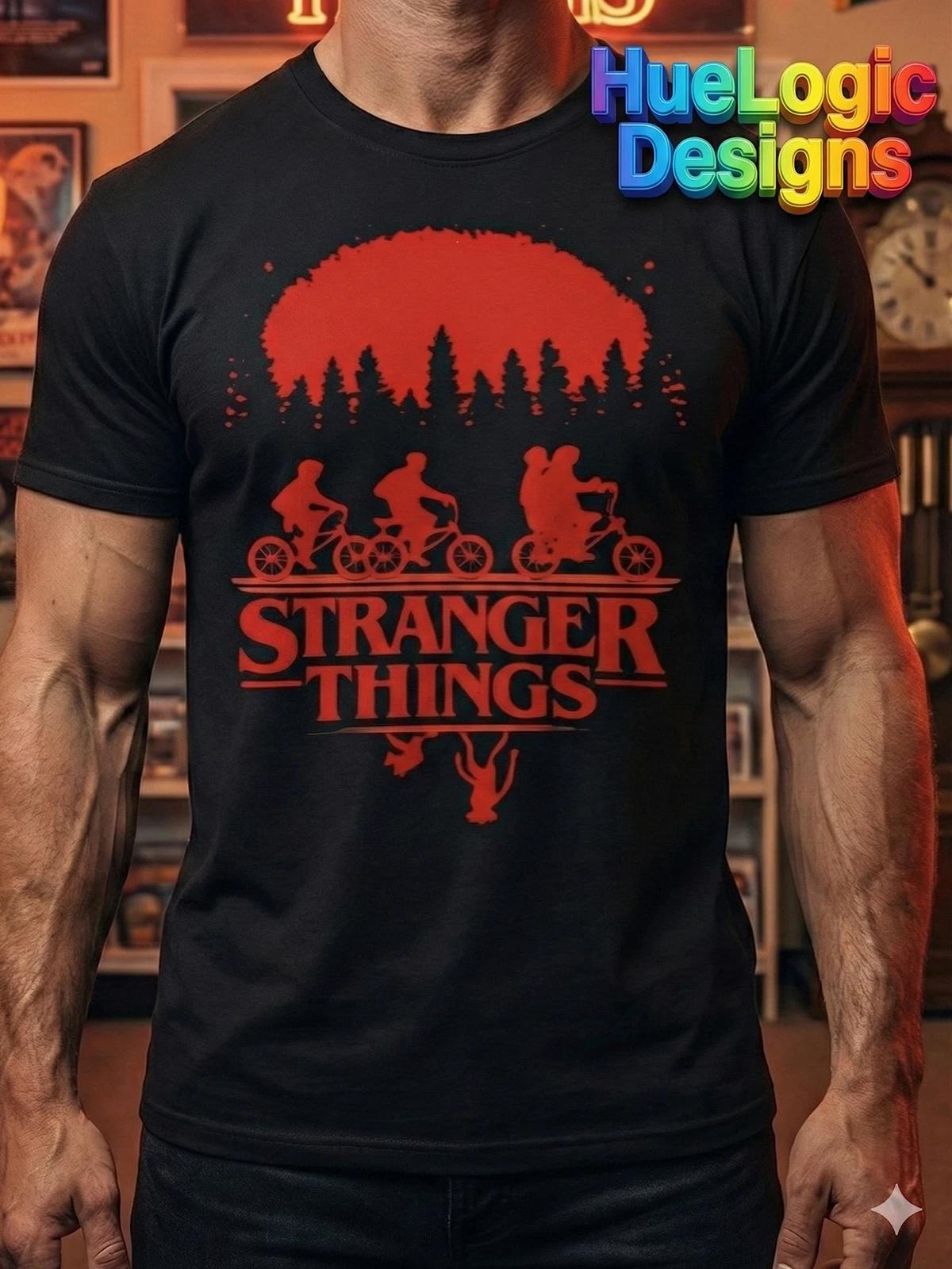 Stranger Things Shirt Season 5 Tee Horror TV Skull Bike Scene 100% Cotton T-shirt Mens Tees Top Retro 80s XL