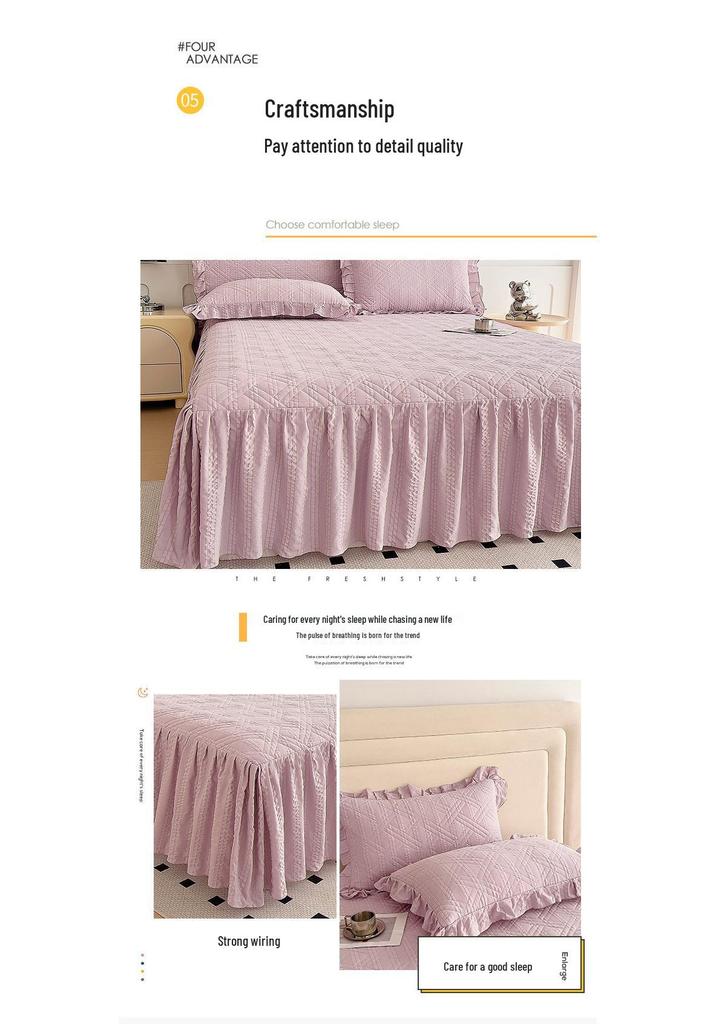 2025 Princess Lace Quilted Bedspread Set: Single Bed, Skirt, & Headboard Cover - Washed Cotton