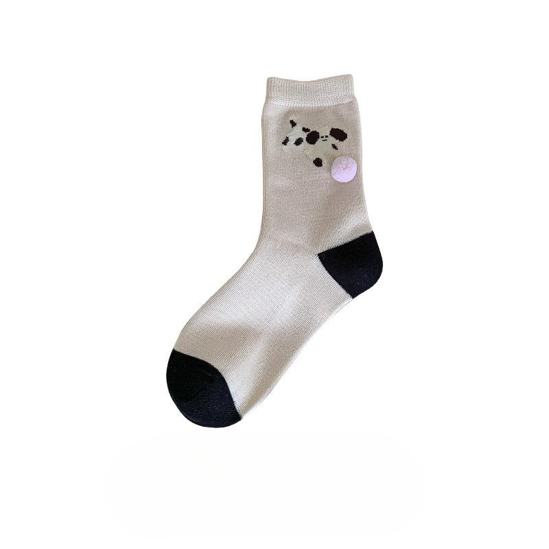 

Милые и забавные гольфы до середины икры для женской моды осенью, милые и забавные носки-гольфы с мультяшным щенком 1 pair молочный белый