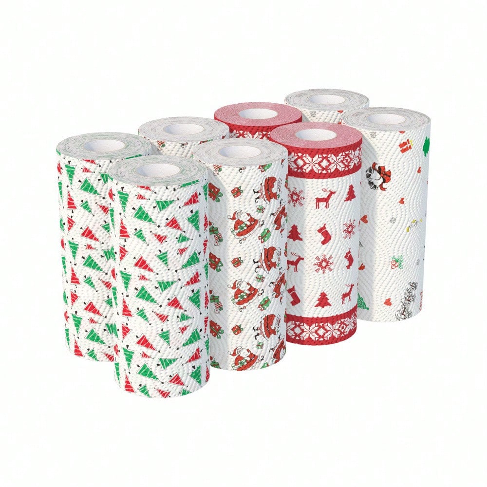 Jul Kökspapper 3-lagers Förtjockat Rullpapper Engångs Kökstädduk Torr Våt Dubbelanvändning Hushållsrullpapper 23*23cm 150g/rulle