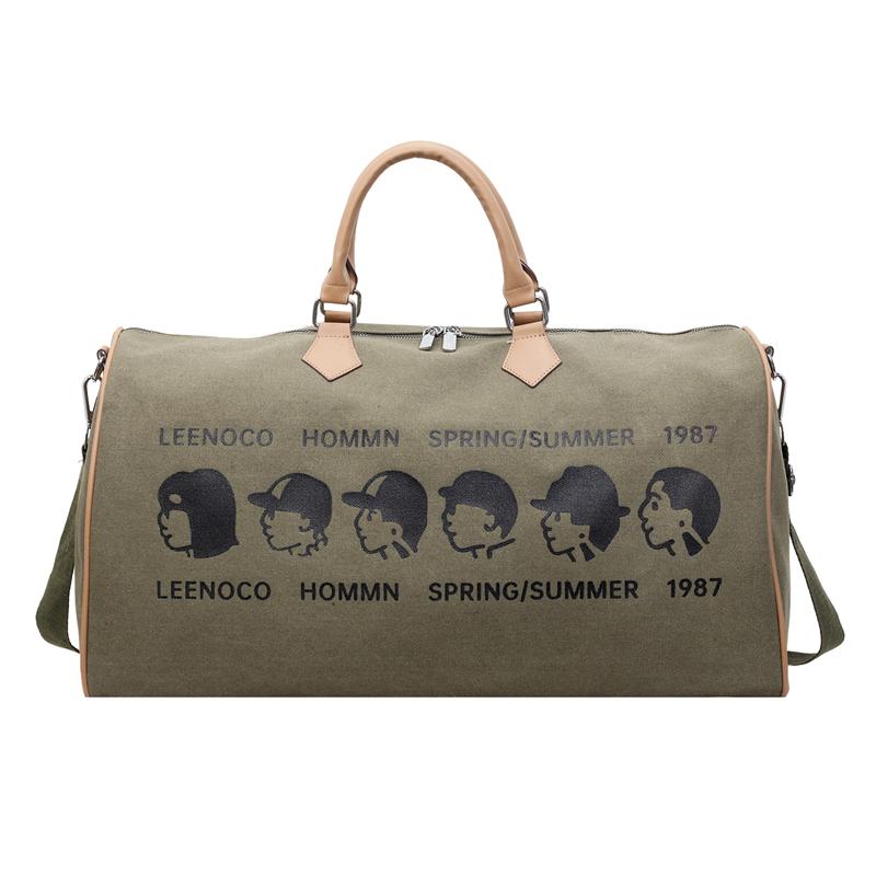

2026 New Cartoon Print Canvas Duffle Bag Large Capacity Travel Bag for Men Women Gym Weekender Overnight Bag with Shoulder Strap зелений