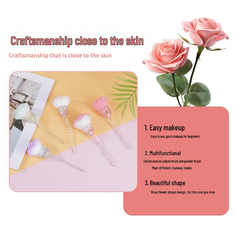 Rose Crystal Handle Loose Powder Makeup Brush - Beauty Tool for Nail Art, Blush, and Contour