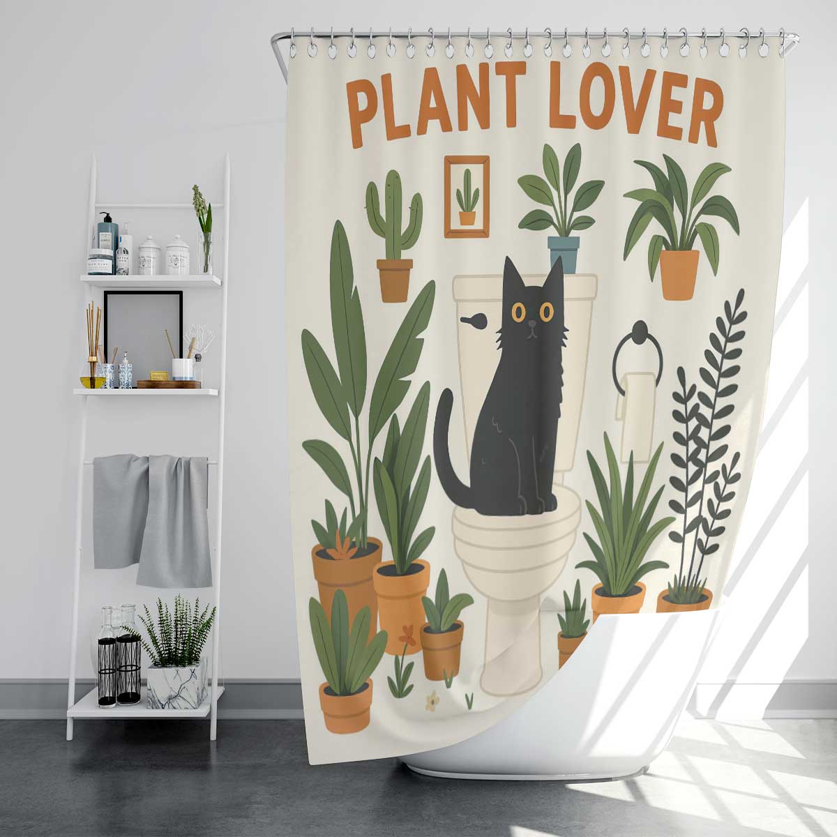 

1 шт. Занавеска для душа с принтом растений и кошек, забавный стиль, водонепроницаемая, с 12 крючками, для ванной комнаты, душа, ванны, для домашнего использования 180*200CM