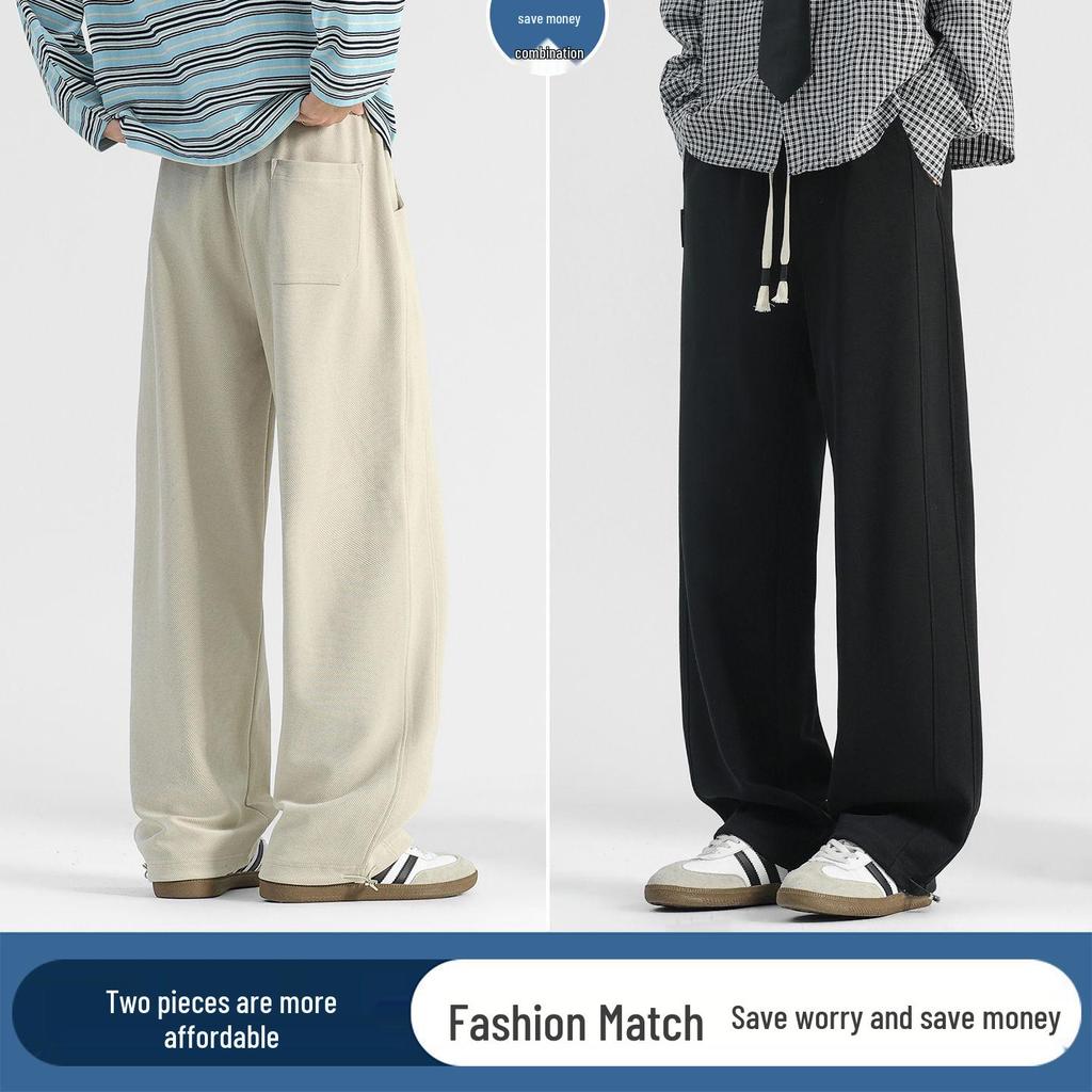 Men's Korean Relaxed Wide-Leg Velvet Sweatpants for Autumn and Winter