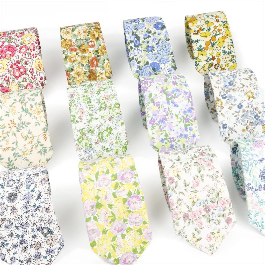New Cotton Floral Tie For Men Women Soft Gentle Elegant Flower Necktie White Blue Yellow Narrow Skinny Wedding Party Accessories