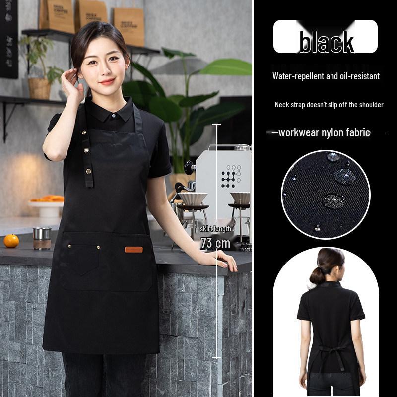 2026 Black Waterproof Waist Apron: Catering, Coffee, Milk Tea - Printed Logo, Oil-Proof, Hotel & Kitchen Use