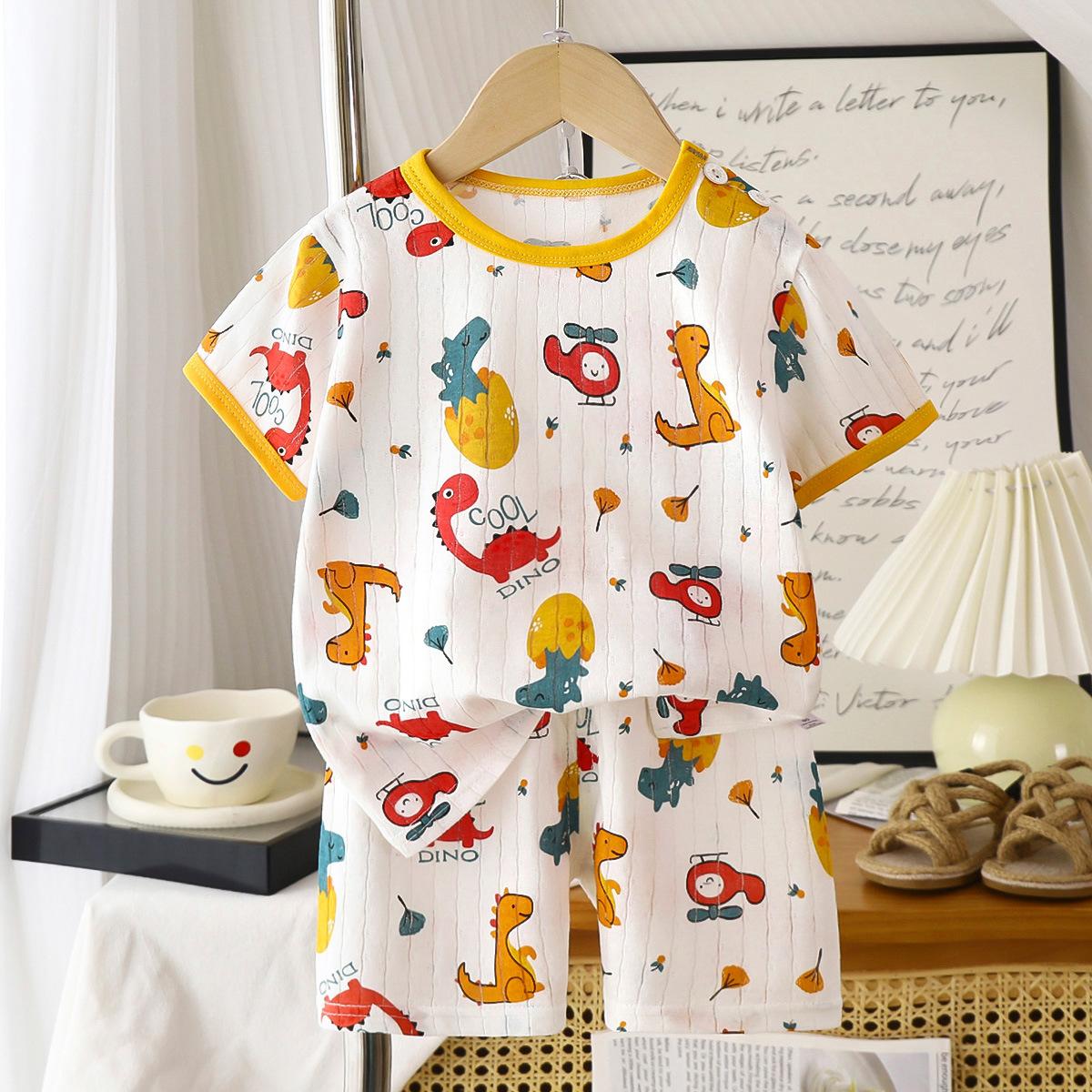 Summer Thin Cotton Pajama Set for Kids Long Sleeve Sleepwear Soft Home Clothing for Boys and Girls 73CM