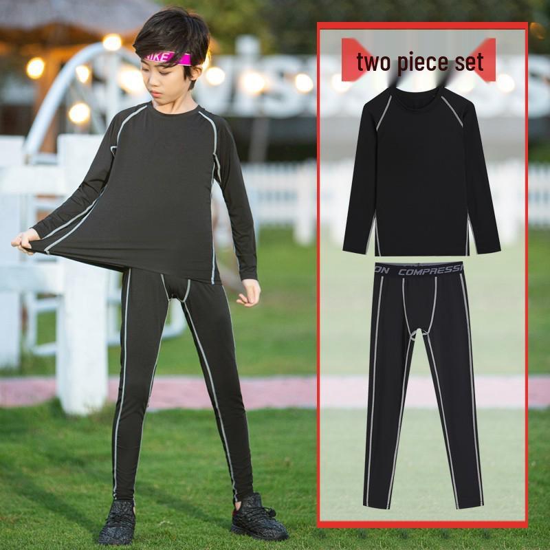 Boys' Fleece-Lined Quick-Dry Compression Suit for Autumn/Winter - High-Elastic Long-Sleeve for Sports & Fitness