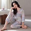 Woven cotton gauze pajamas women's summer pure cotton seven-quarter sleeves spring and summer cotton thin large-size summer loungewear set
