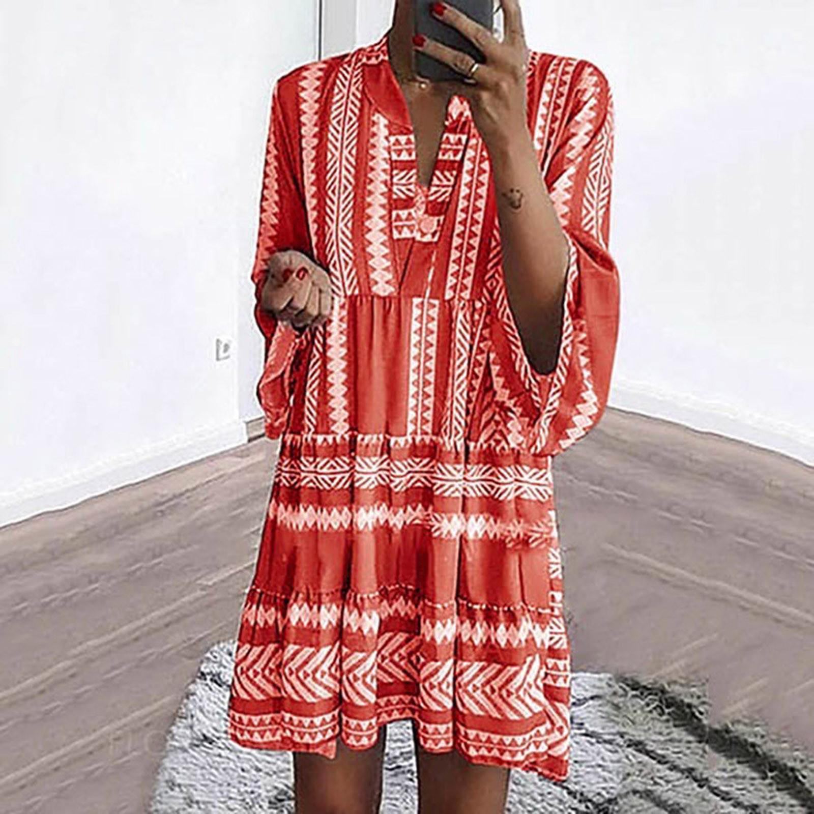 Женское свободное платье с длинным рукавом в стиле бохо в стиле ретро с графическим — фото 7