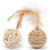 Tibemi Hračky pro kočky, Sada 6 kusů, Dvojité míčky, Hračka Sepak Takraw z přírodního travního ratanu se zvonkem, Úleva od stresu, Design s peříčky, Zvukový míček pro křečky -