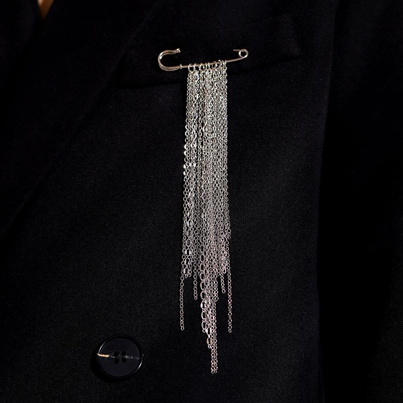 Hypoallergenic Punk Chain Tassel Safety Pin Brooches With Pearl Star Heart Charms For Blazer Suit Jacket Party Daily Wear