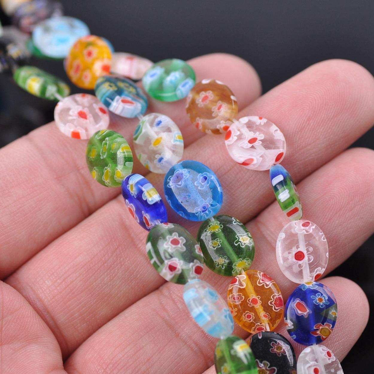 

Плоская овальная форма Смешанные цветочные узоры 8x10мм 10x12мм Стеклянные бусины Миллефиори для DIY поделок Изготовления ювелирных изделий Аксессуары Фурнитура 8x10mm -50pcs