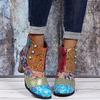 Women'S Floral Print Chunky Heel Ankle Boots - Vibrant Ethnic Design, Round Toe Zipper Closure, Synthetic Cover & Rubber Sole, All-Season Casual Shoes