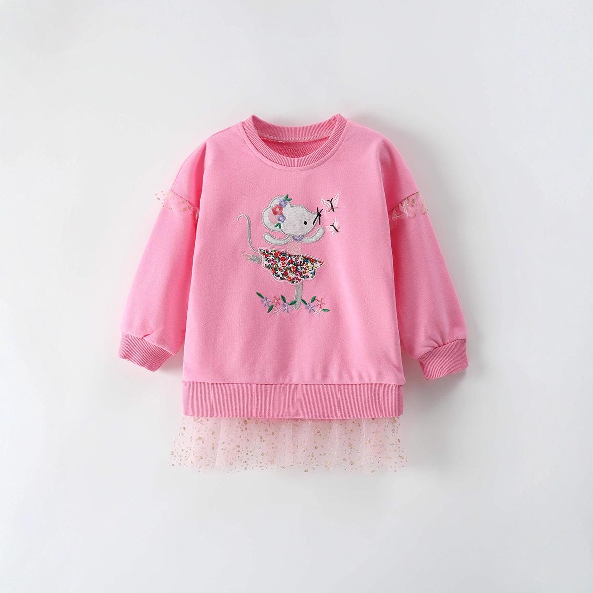 

Девичья розовая толстовка с длинным рукавом и вышивкой - европейский и американский стиль для весны/осени 90cm (2-3 Years) розовый