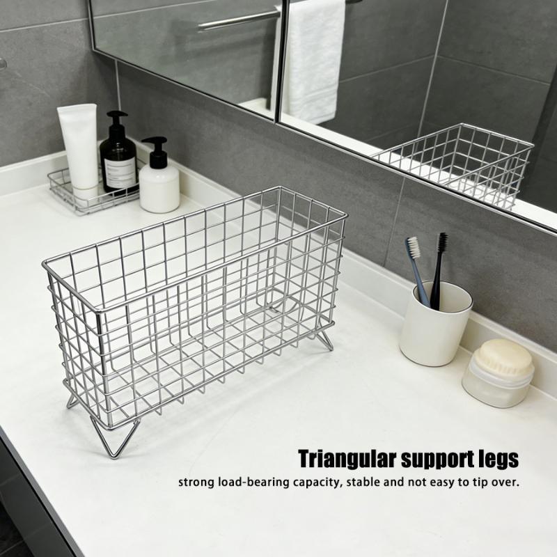 Stainless Steel Storage Basket Cosmetic Organizer Coffee Miscellaneous Rack For Desktop Bathroom Office Kitchen Bedroom