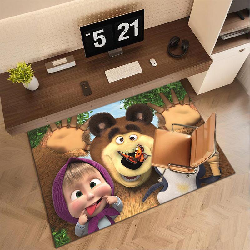Russian animation Masha and the Bear Fairy Tale Cartoon Carpet Soft Home Living Room Bedroom Door Mat Outdoor Picnic Ground Mat rug T5