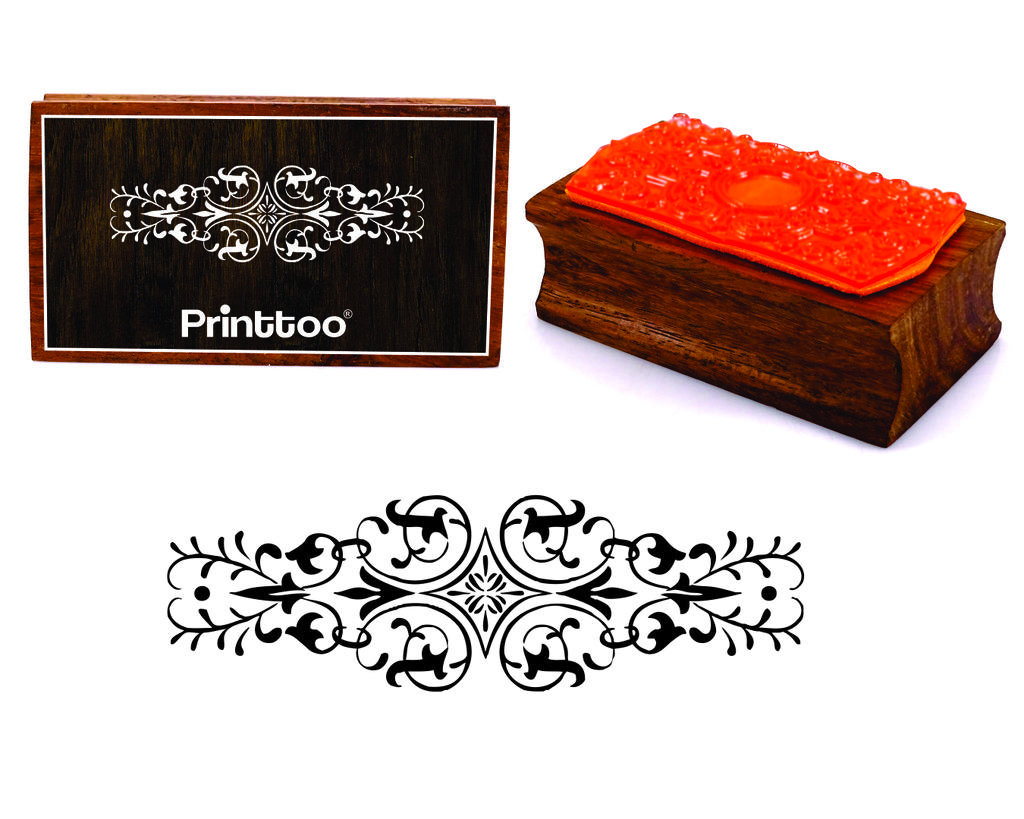 Printtoo Swirl Border Design Rectangular Wooden Rubber Stamp Block