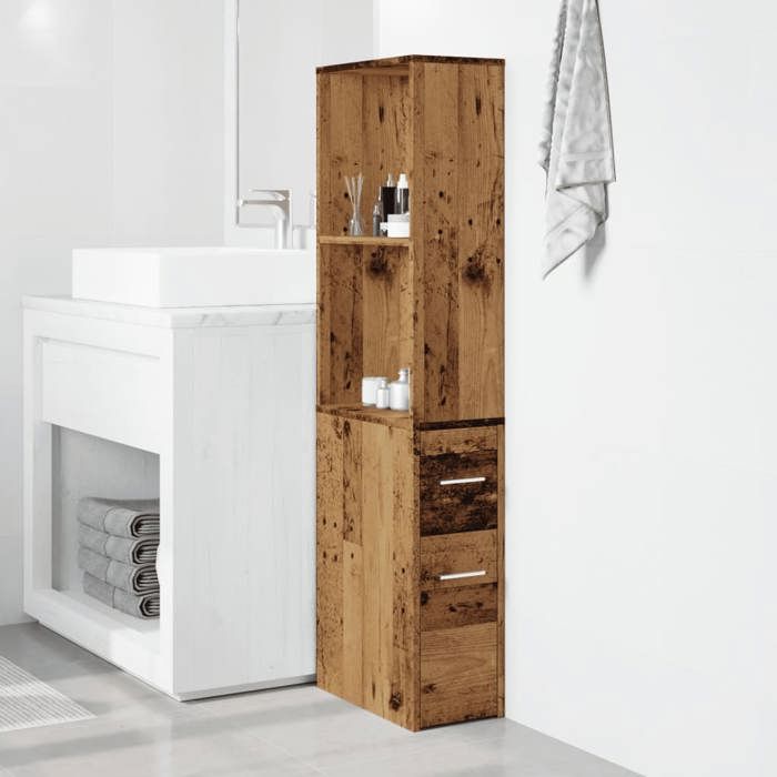 VidaXL Armoire de salle de bain étroite avec roulettes vieux bois, armoire de salle de bain haute, rangement de salle de 855302