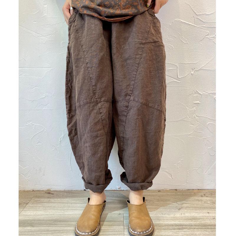 

Блумеры Женские Брюки Весна Лето Новые Свободные и Универсальные Песочная Стирка Жареная Эластичная Талия Хлопок Лен Повседневные Однотонные Брюки XXL кофейный