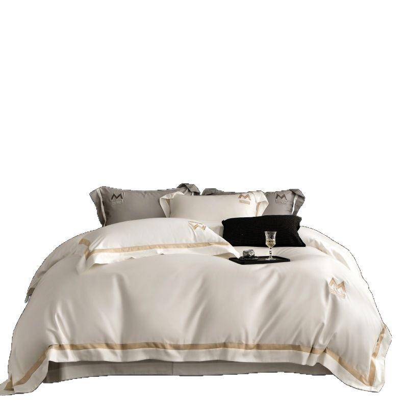 Luxury Minimalist Cotton Embroidered Duvet Set – 4-Piece High-Thread Pure Cotton Bedding