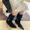 Women's Fashion 2025 Pointed Heel Coarse Heel Versatile Medium Boots Stacking Boots French Western Boots Casual Fashion Boots