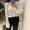 Chic Thin Knit Top Women's Autumn Versatile Crew Neck Loose Hollow Out Short Long Sleeve Pullover