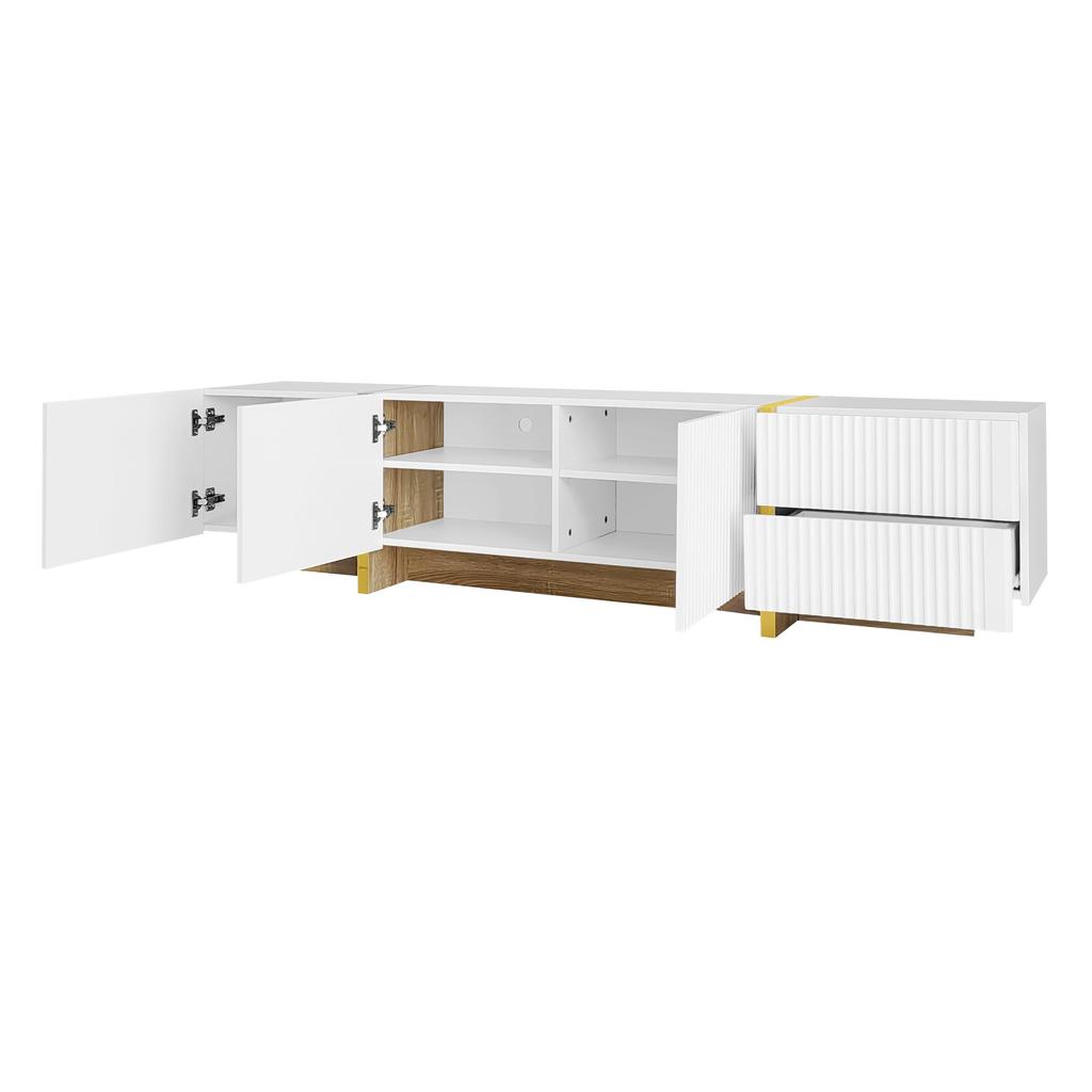 TV Schrank, Moderner TV Lowboard mit 3 Türen und 2 Schubladen, Fernsehtisch für Wohnzimmer und Esszimmer