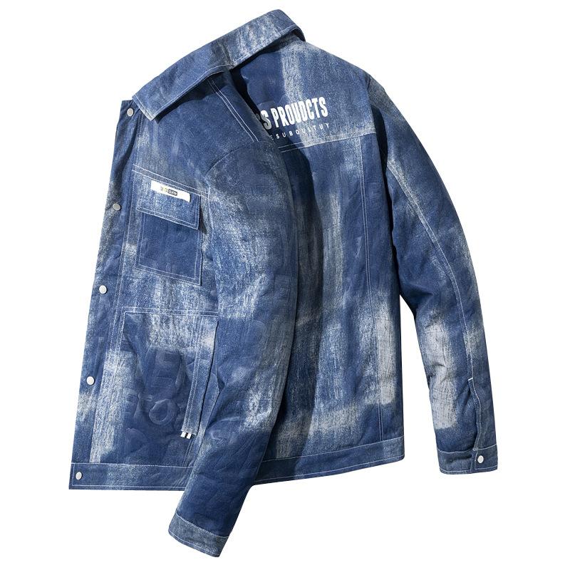 

Winter New Men s Korean Letter Printed Denim Lapel 80 White Duck Down Light Down Jacket Trendy Couple Coat 4XL