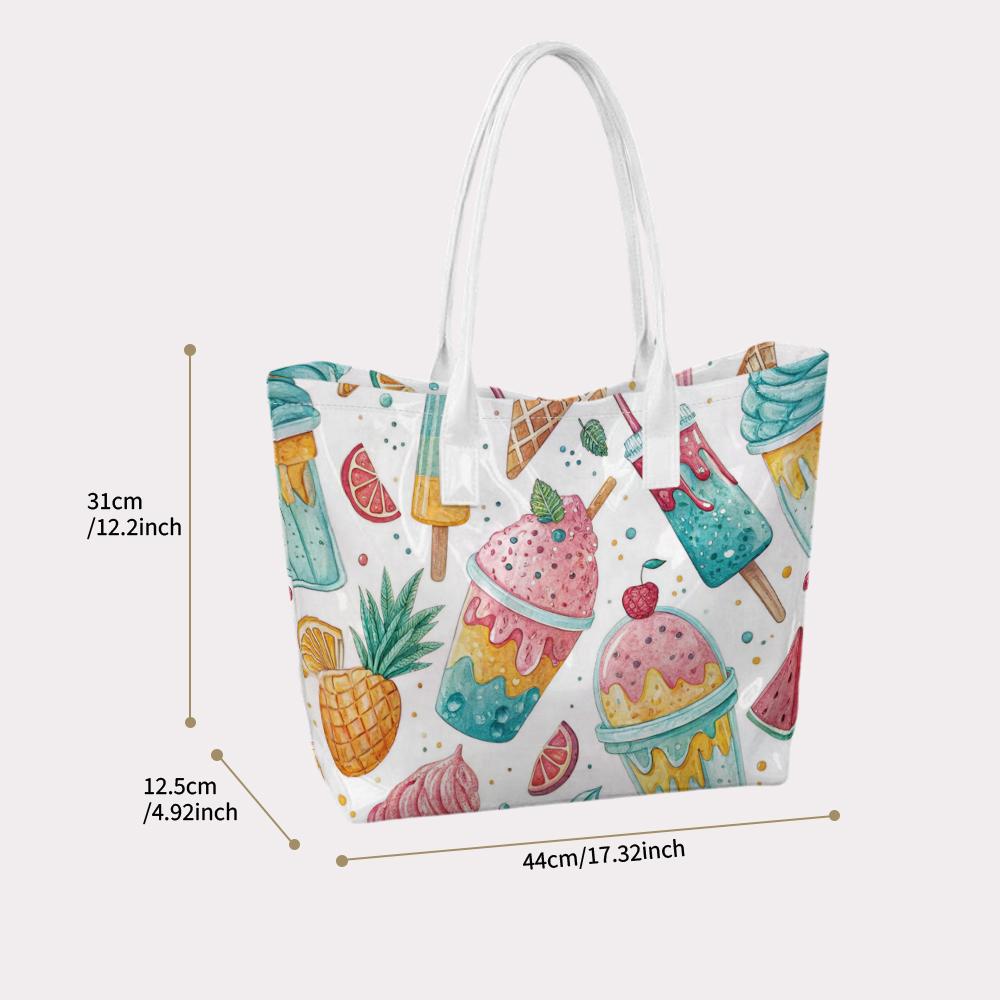 Cute Summer Dessert Print Shoulder Bag for Women Casual Large Capacity Daily Commute Tote Bag Portable Reusable Grocery Shopping Handbag