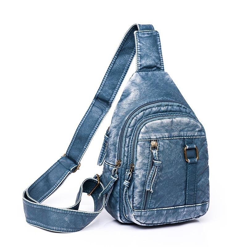 Breast bag women's casual shoulder messenger bag sports fashion washed soft leather chest bag