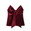 2024 Burgundy Velvet Sleeveless Top with Bow - European and American Winter Fashion Women's Clothing