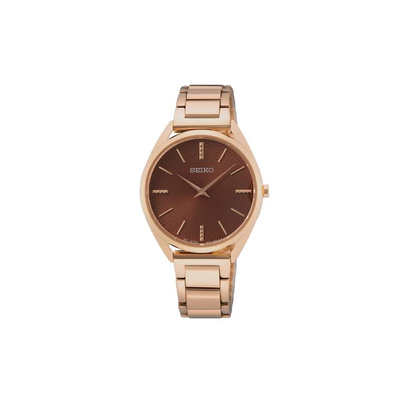 SEIKO 50 meters waterproof Quartz Steel Strap women s watch brown dial SWR062P1 синий